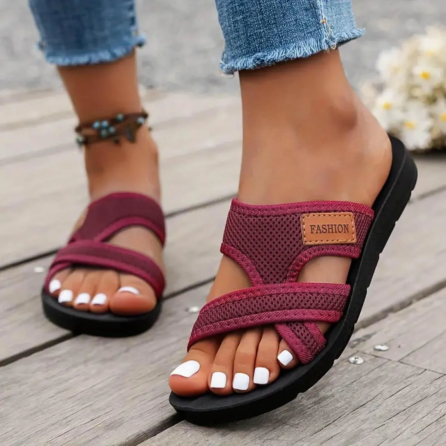 2025 Breathable Mesh Sandals for Women Avylays Orthopedic Sandals Women's Hollow Mesh Slide Sandals Arch Support Beach Slides
