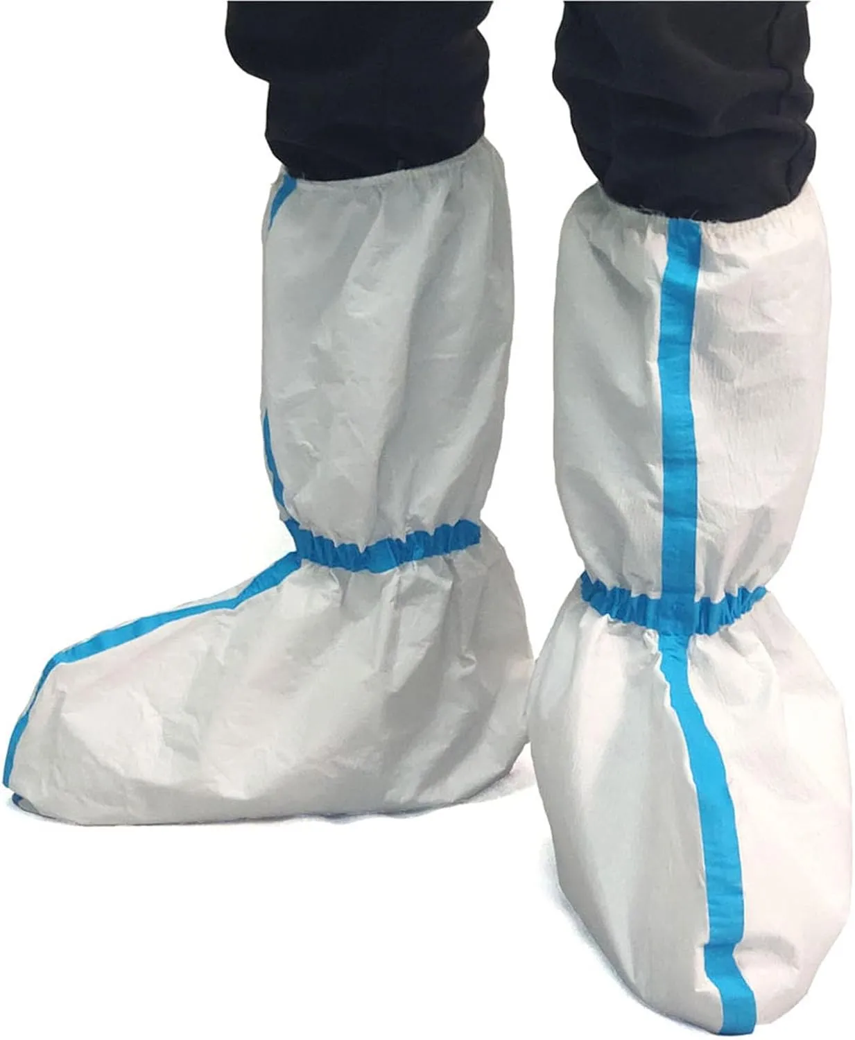 6 Pairs Disposable Hazmat Boot and Shoe Covers Knee High Booties Non-Slip and Waterproof White 18 inch Tall