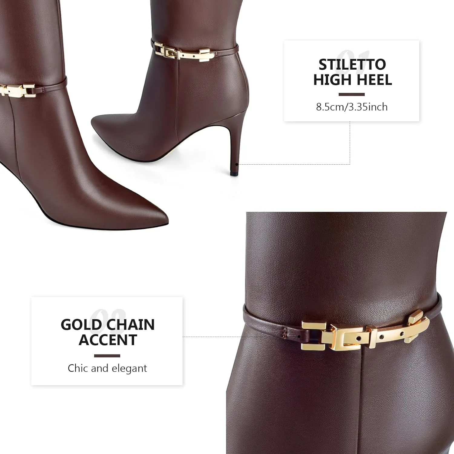 Adrizzlein Knee High Boots Women Pointed Toe Stiletto Tall Boots Sexy High Heel Long Boots Fashion Dress Shoes With Side Zipper