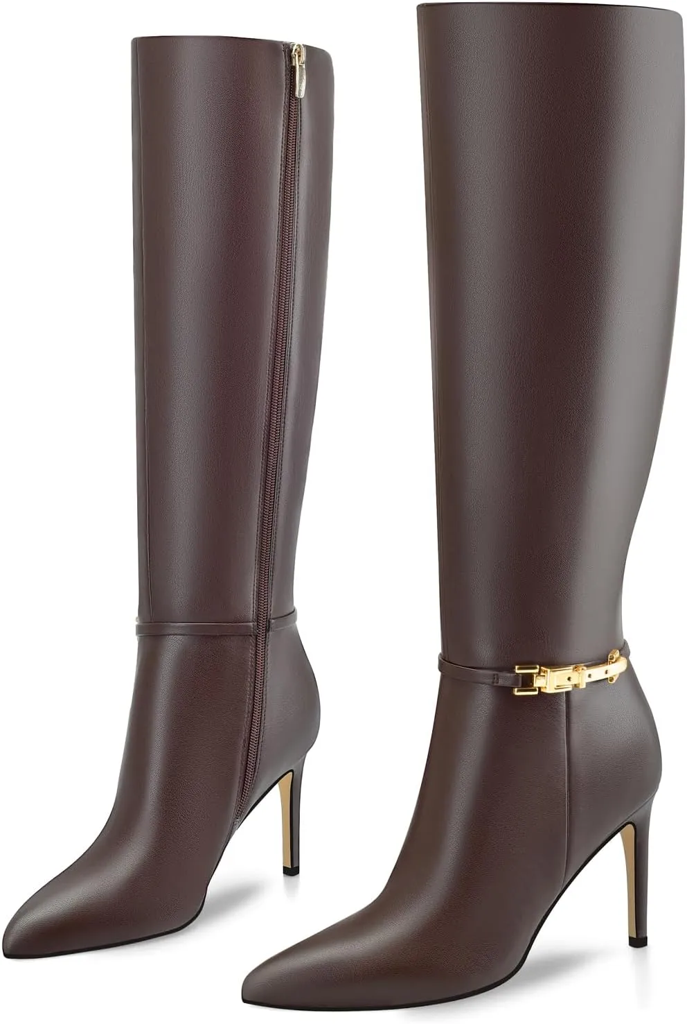 Adrizzlein Knee High Boots Women Pointed Toe Stiletto Tall Boots Sexy High Heel Long Boots Fashion Dress Shoes With Side Zipper