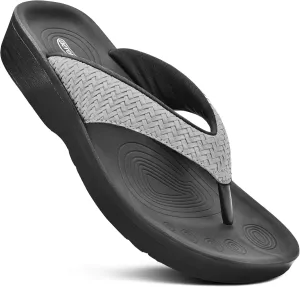 AEROTHOTIC Arch Support Flip Flops for women Stylish Cushioned Padded Straps with Soft Toe Post Slip on Footwear Dressy Travel Recovery Outdoor Comfortable Walking Women Sandals