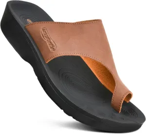 AEROTHOTIC Comfy Arch Support flip flops for women Split Toe Stylish Cushioned Strap with non-slip footbed Walking Dressy Sandals Indoor and Outdoor