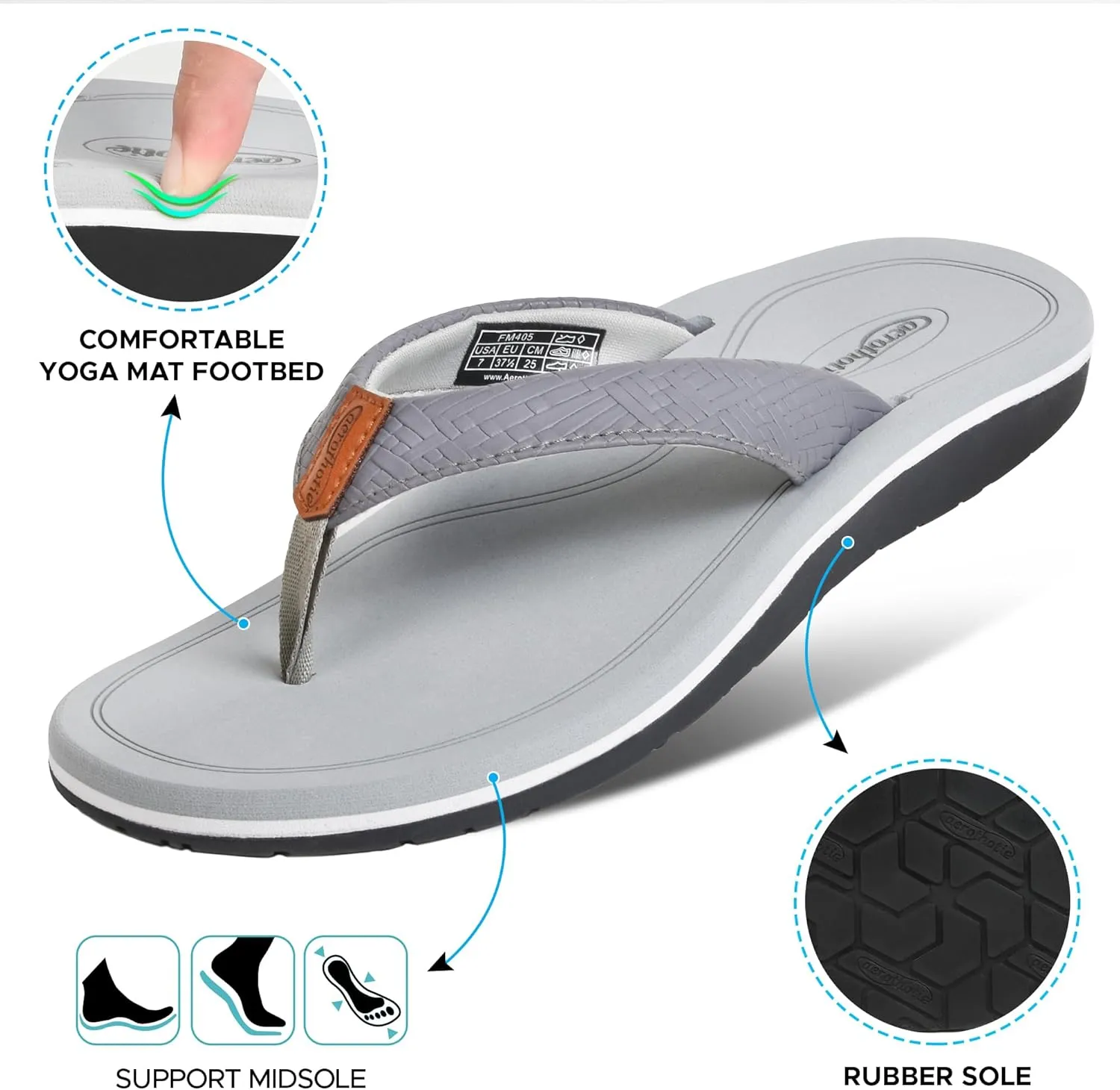 AEROTHOTIC Flip Flops Arch Support Womens – Slip On Recovery Plantar Fasciitis Relief Orthotic Slippers – Lightweight Thong Cushioning Sandals Women – Indoor Outdoor Beach Yoga Mat Footbed Footwear
