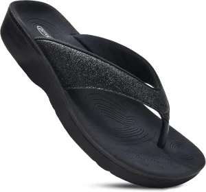 AEROTHOTIC Slip On Recovery Footwear Plantar Fasciitis Flip Flops for Women Yoga Mat Outdoor Walking Beach Ladies Arch Support Summer Thong Dressy Casual Sandals Comfortable Vacation Essentials