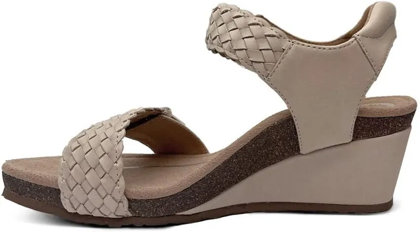 Aetrex Women's Grace Orthopedic Adjustable Woven Wedge Sandals - Ankle Strap Arch Support Platform Wedge Shoes