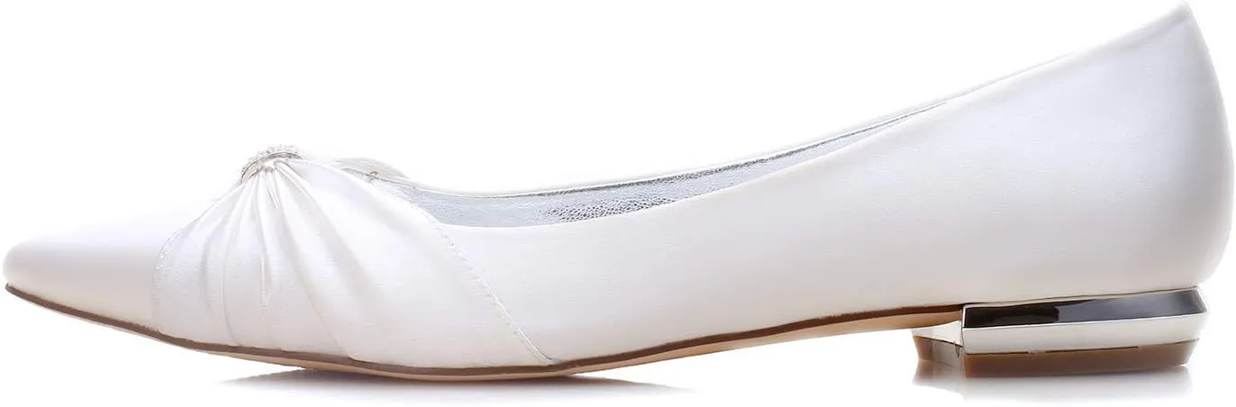 AGVER Bridal Flat Shoes Ladies Rhinestones Satin Pointed Toe Ballet Flats Wedding Party Dress Shoes