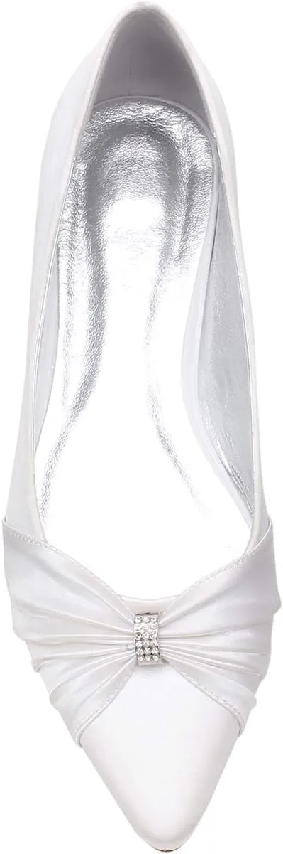 AGVER Bridal Flat Shoes Ladies Rhinestones Satin Pointed Toe Ballet Flats Wedding Party Dress Shoes