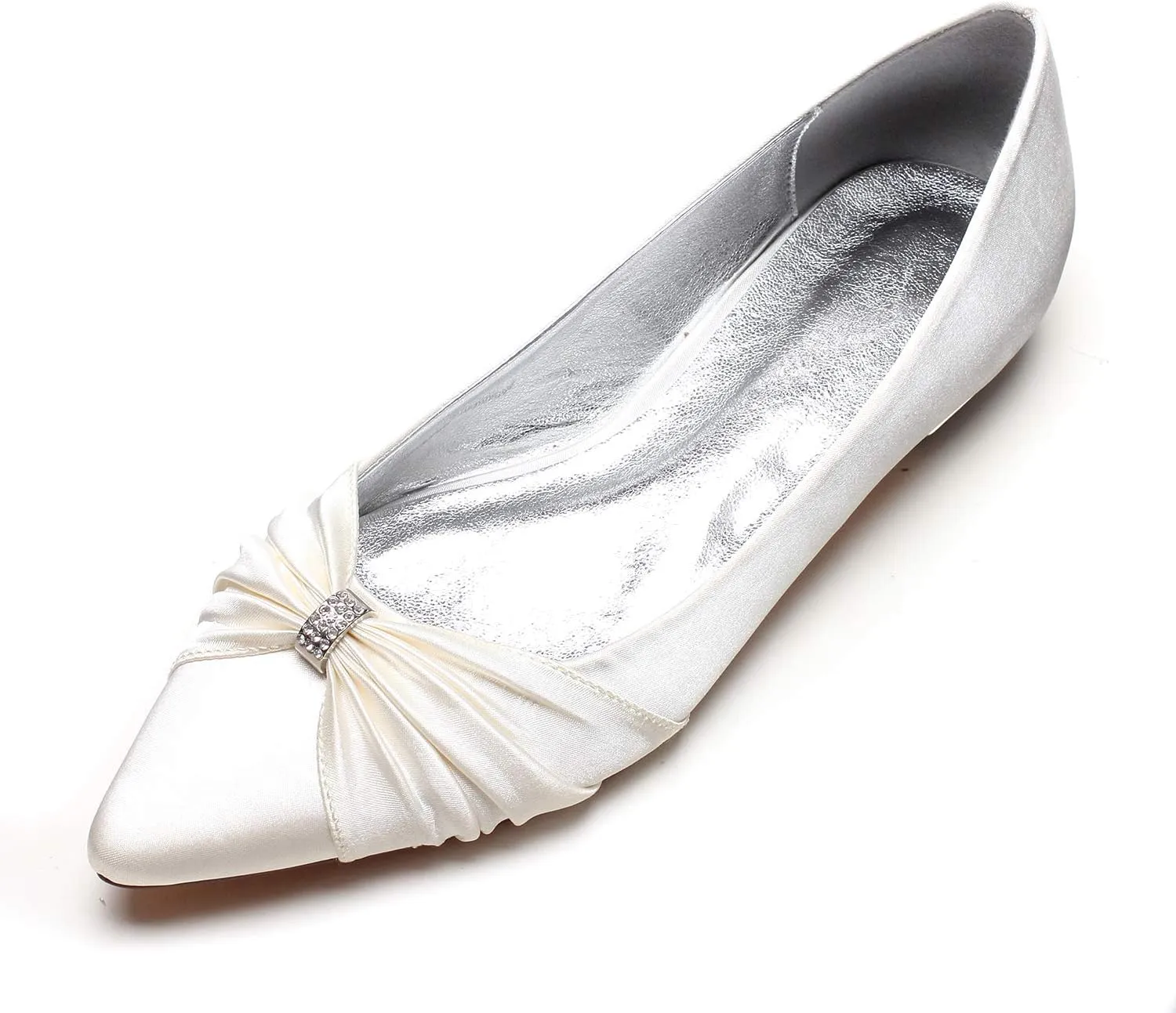 AGVER Bridal Flat Shoes Ladies Rhinestones Satin Pointed Toe Ballet Flats Wedding Party Dress Shoes