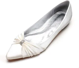 AGVER Bridal Flat Shoes Ladies Rhinestones Satin Pointed Toe Ballet Flats Wedding Party Dress Shoes