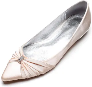 AGVER Bridal Flat Shoes Ladies Rhinestones Satin Pointed Toe Ballet Flats Wedding Party Dress Shoes