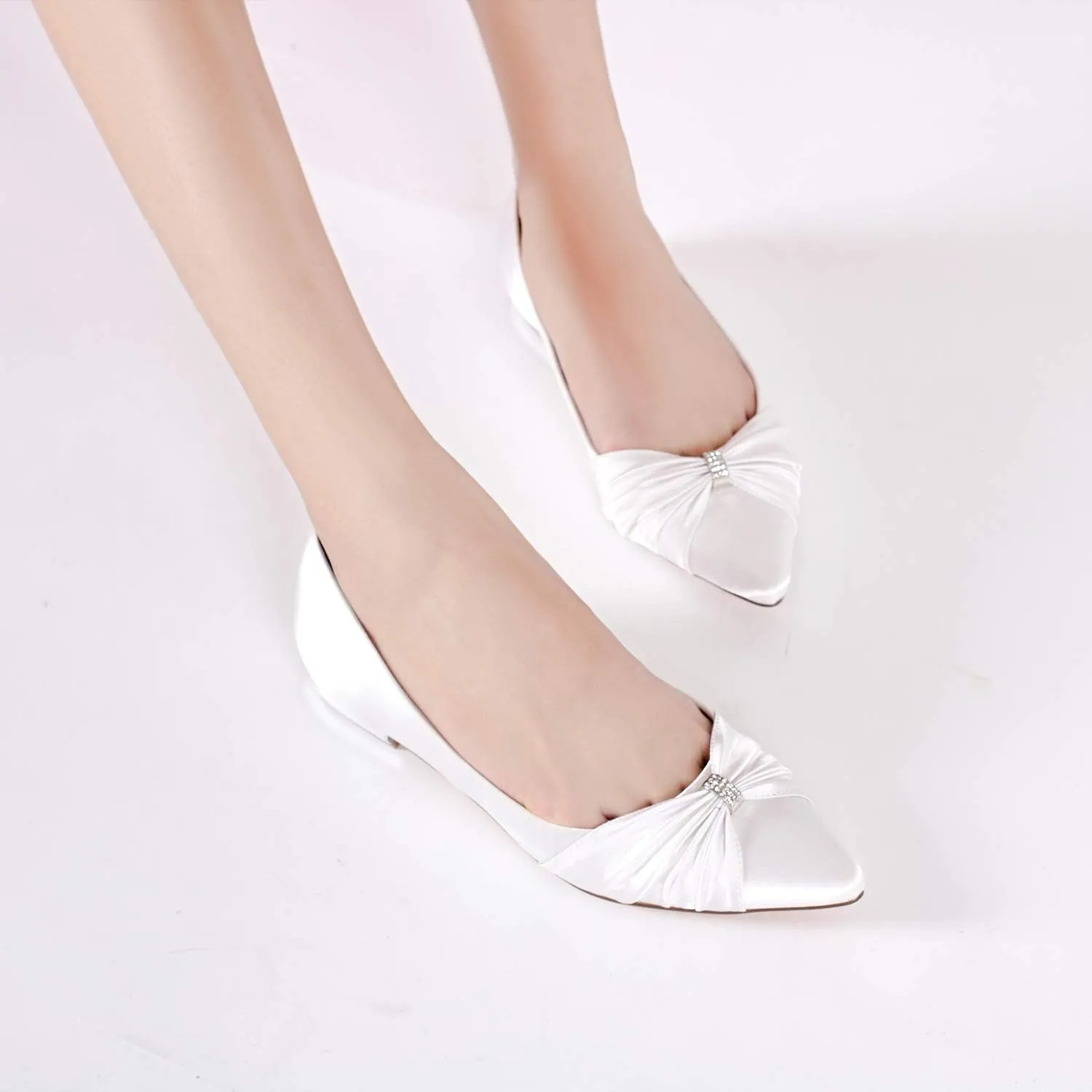 AGVER Bridal Flat Shoes Ladies Rhinestones Satin Pointed Toe Ballet Flats Wedding Party Dress Shoes