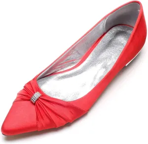 AGVER Bridal Flat Shoes Ladies Rhinestones Satin Pointed Toe Ballet Flats Wedding Party Dress Shoes