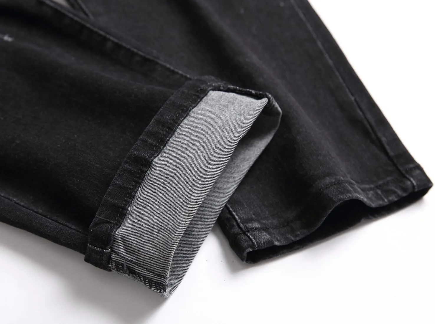 AITITIA Men's Biker Zipper Deco Washed Straight Fit Jeans