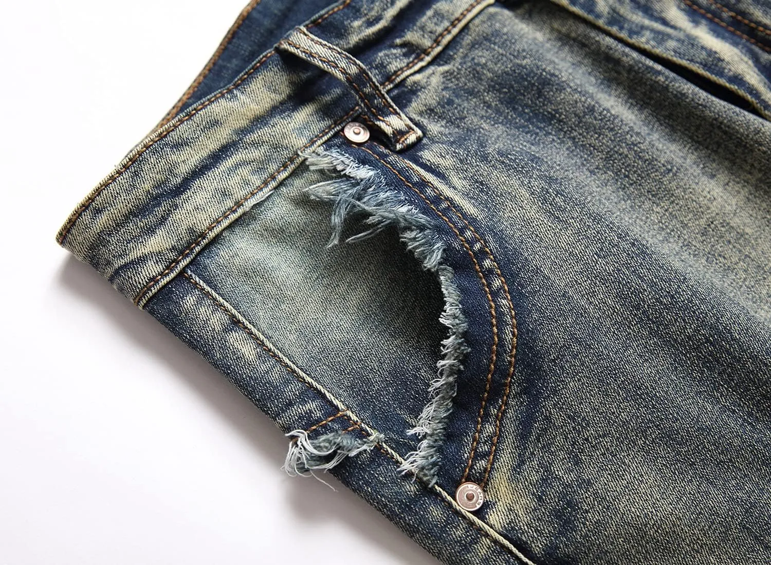 AITITIA Men's Patch Ripped Regular Fit Stretch Jeans