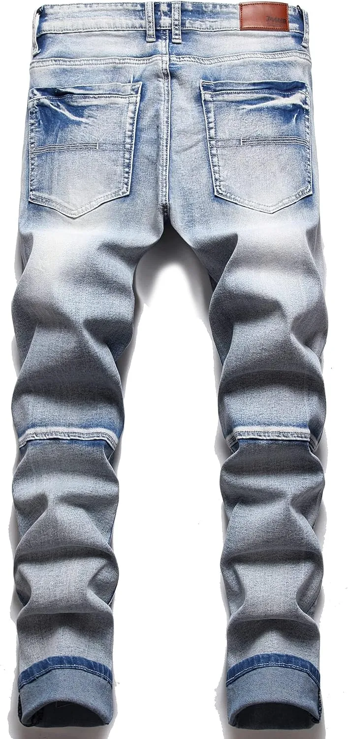 AITITIA Men's Patch Ripped Regular Fit Stretch Jeans