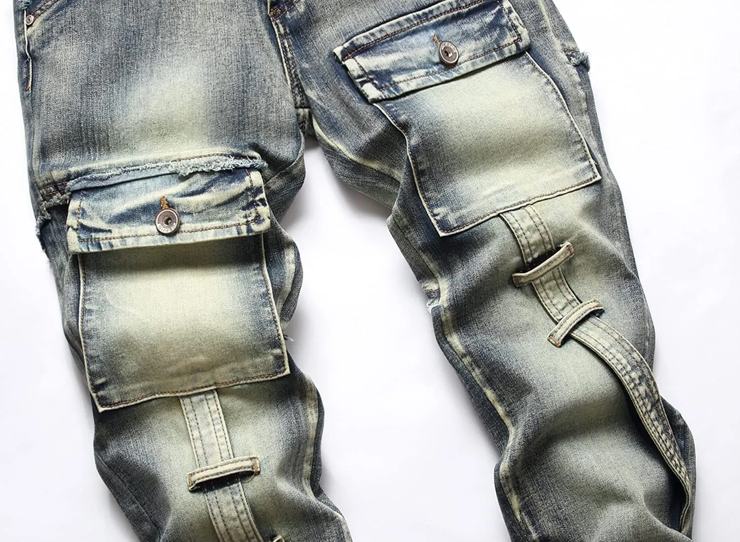 AITITIA Men's Patch Ripped Regular Fit Stretch Jeans