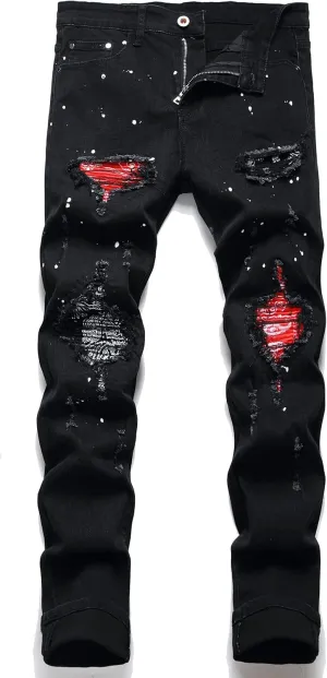 AITITIA Men's Ripped Regular Fit Stretch Jeans