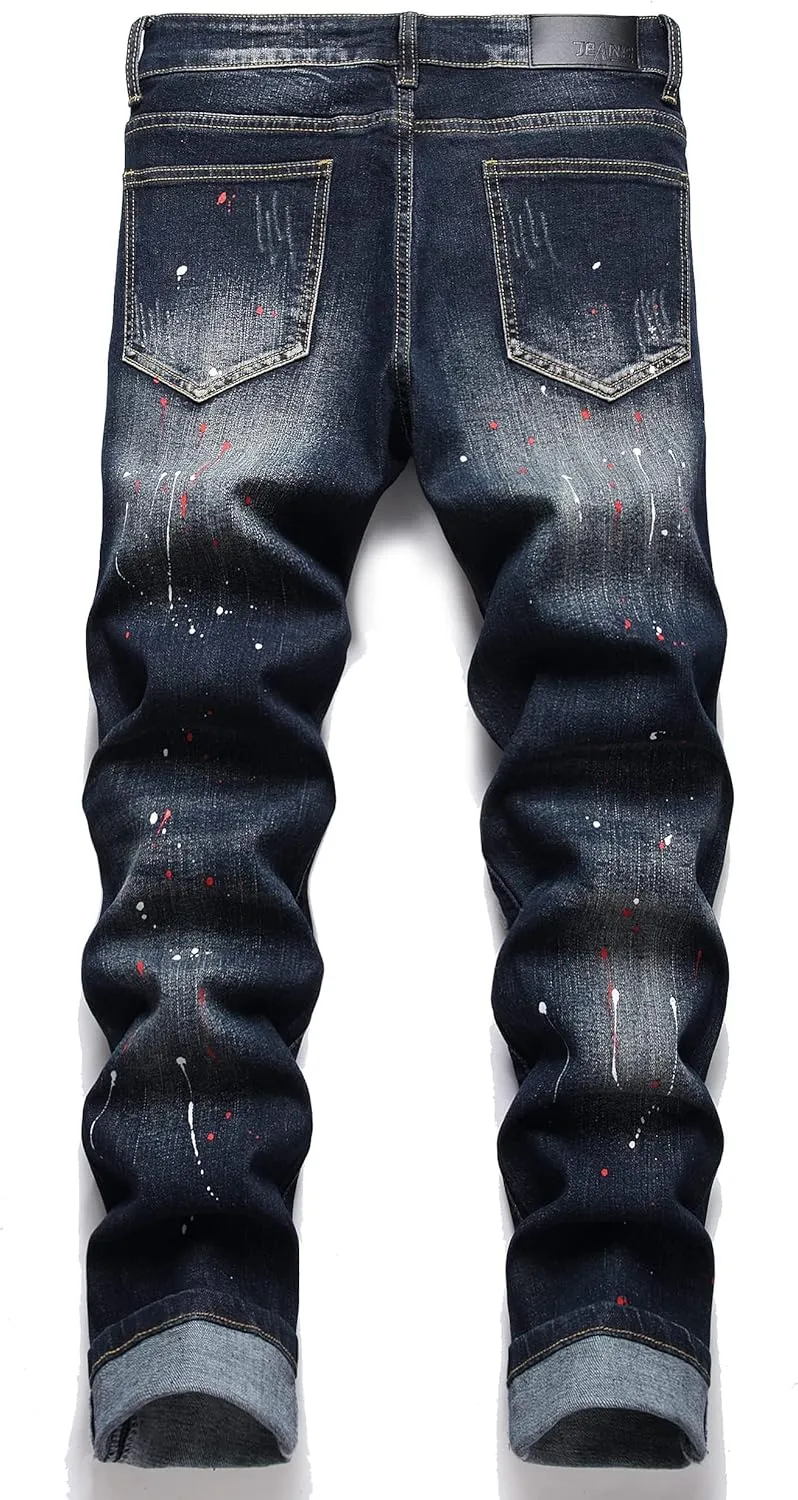 AITITIA Men's Ripped Regular Fit Stretch Jeans