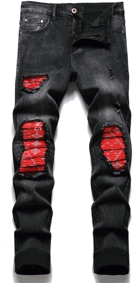 AITITIA Men's Ripped Regular Fit Stretch Jeans