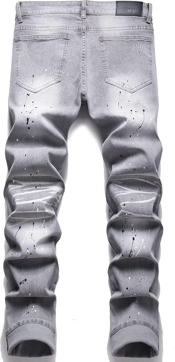 AITITIA Men's Ripped Regular Fit Stretch Jeans