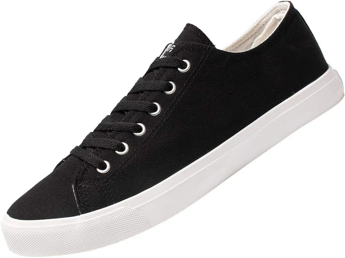 All Sneakers for Men and Women, Low Top Casual Canvas Retro Tennis Shoes, Skateboard Grip Sole Canvas Sneaker Shoes, Comfortable True to Size Footwear - (Black, White)