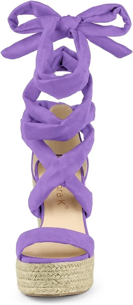 Allegra K Women's Espadrilles Platform Sandals Lace Up Open Toe Wedges Heels