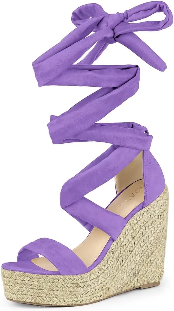 Allegra K Women's Espadrilles Platform Sandals Lace Up Open Toe Wedges Heels