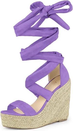 Allegra K Women's Espadrilles Platform Sandals Lace Up Open Toe Wedges Heels