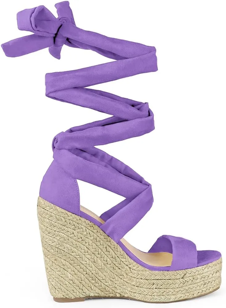 Allegra K Women's Espadrilles Platform Sandals Lace Up Open Toe Wedges Heels