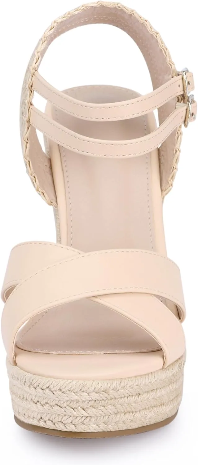 Allegra K Women's Espadrilles Platform Wedges Open Toe Wedge Heel Sandals