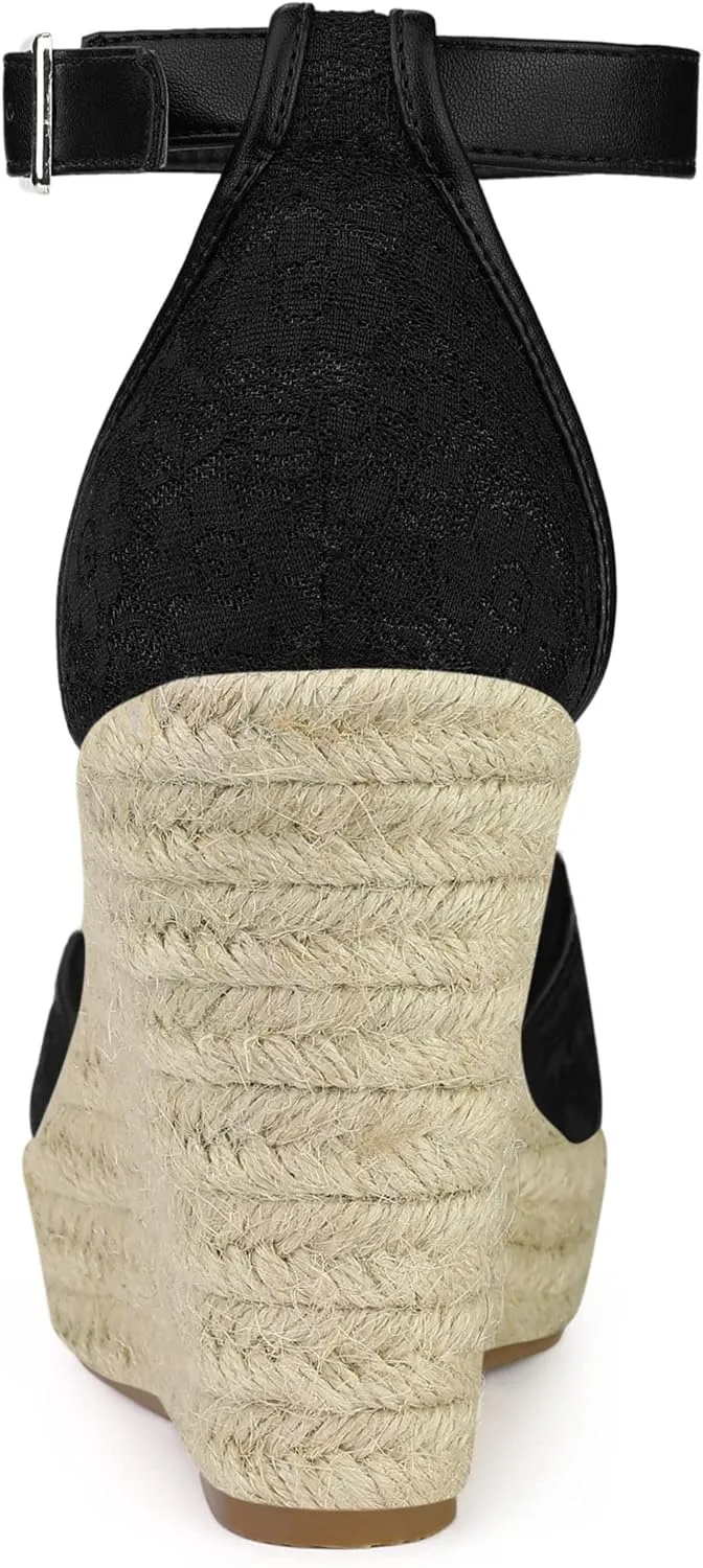 Allegra K Women's Lace Platform Espadrilles Wedge Heels Sandals