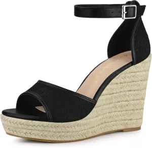 Allegra K Women's Lace Platform Espadrilles Wedge Heels Sandals