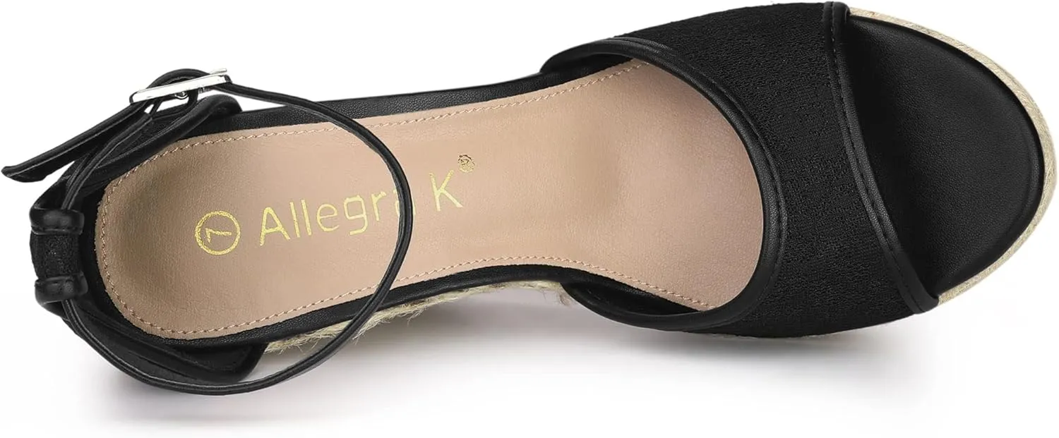 Allegra K Women's Lace Platform Espadrilles Wedge Heels Sandals