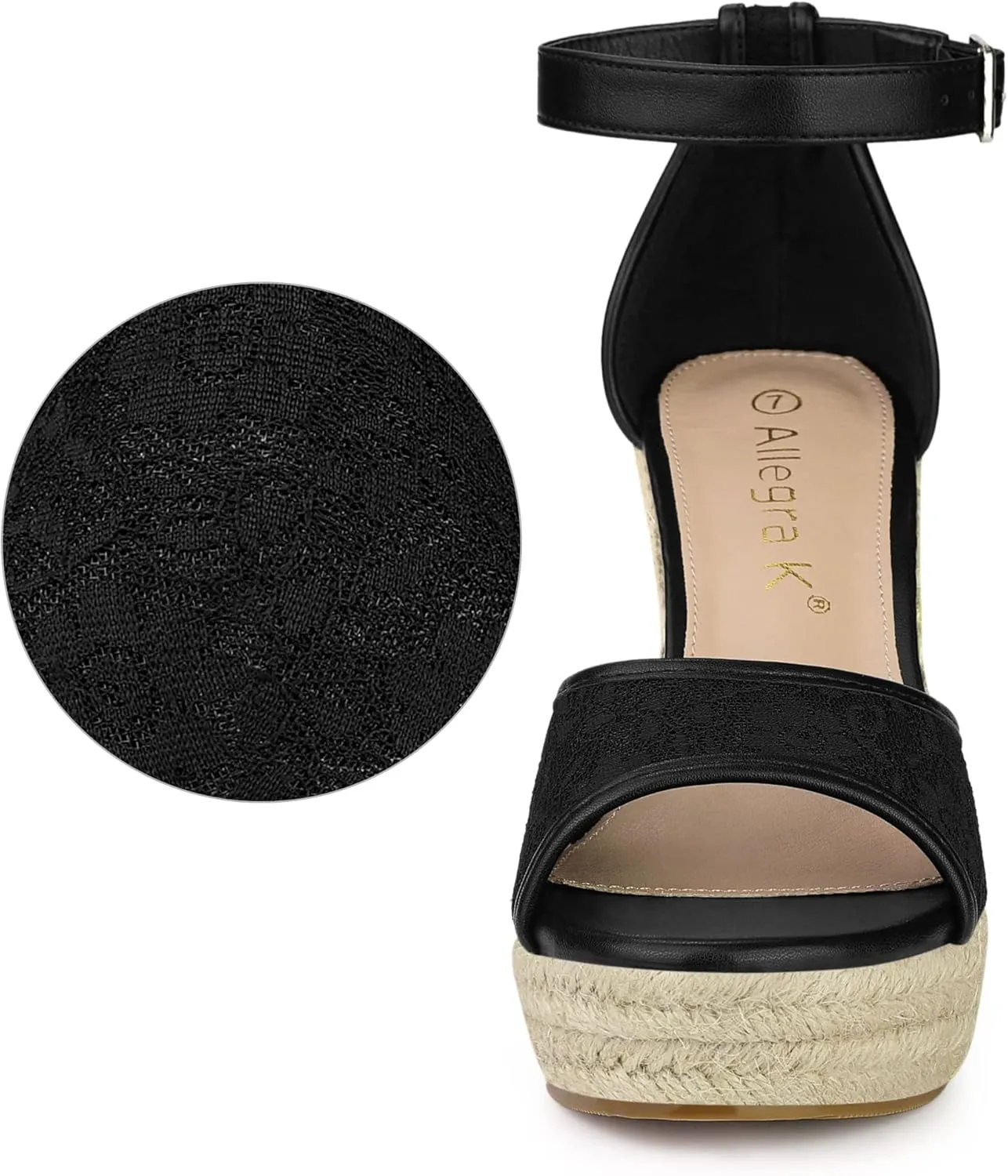 Allegra K Women's Lace Platform Espadrilles Wedge Heels Sandals
