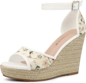 Allegra K Women's Lace Platform Espadrilles Wedge Heels Sandals