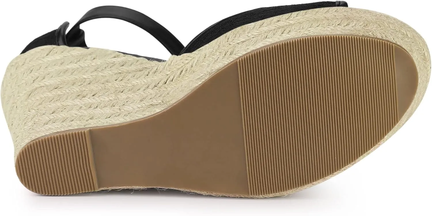 Allegra K Women's Lace Platform Espadrilles Wedge Heels Sandals