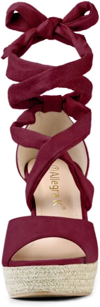 Allegra K Women's Lace Up Espadrilles Platform Platform Wedges Sandals