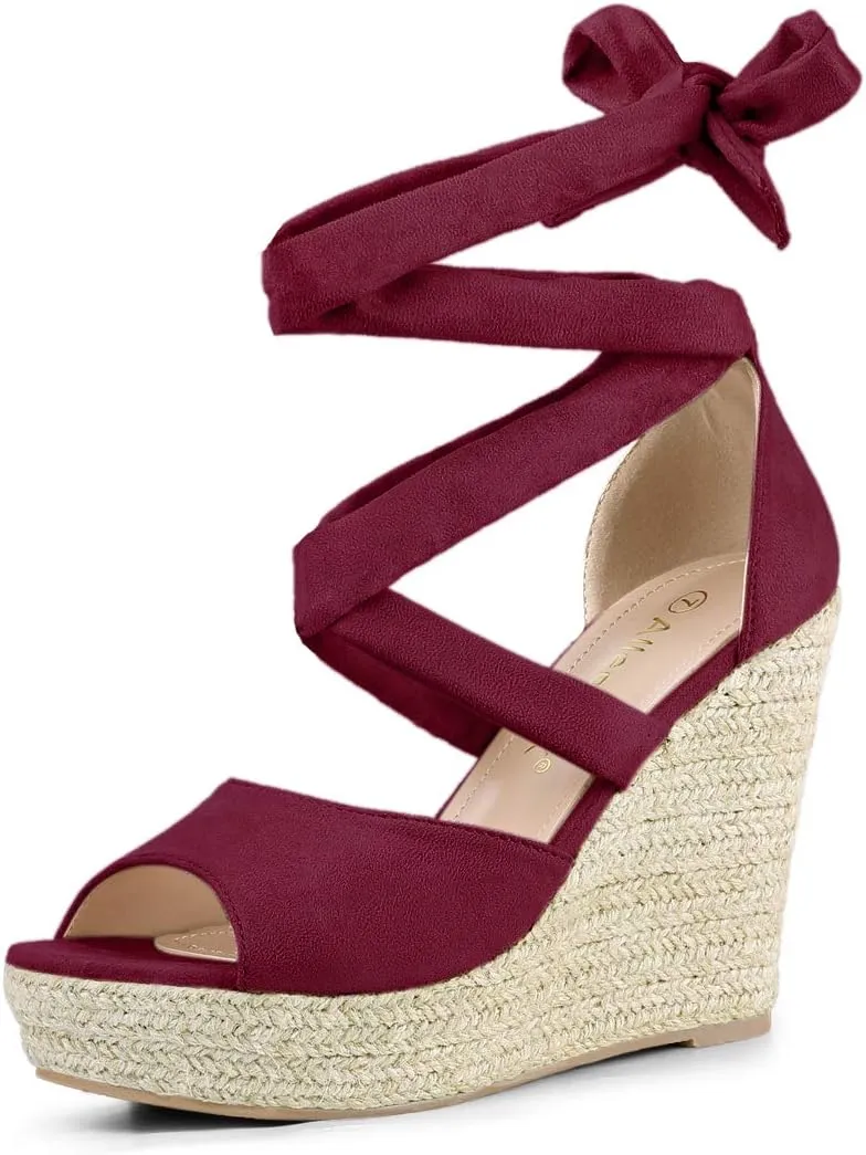 Allegra K Women's Lace Up Espadrilles Platform Platform Wedges Sandals