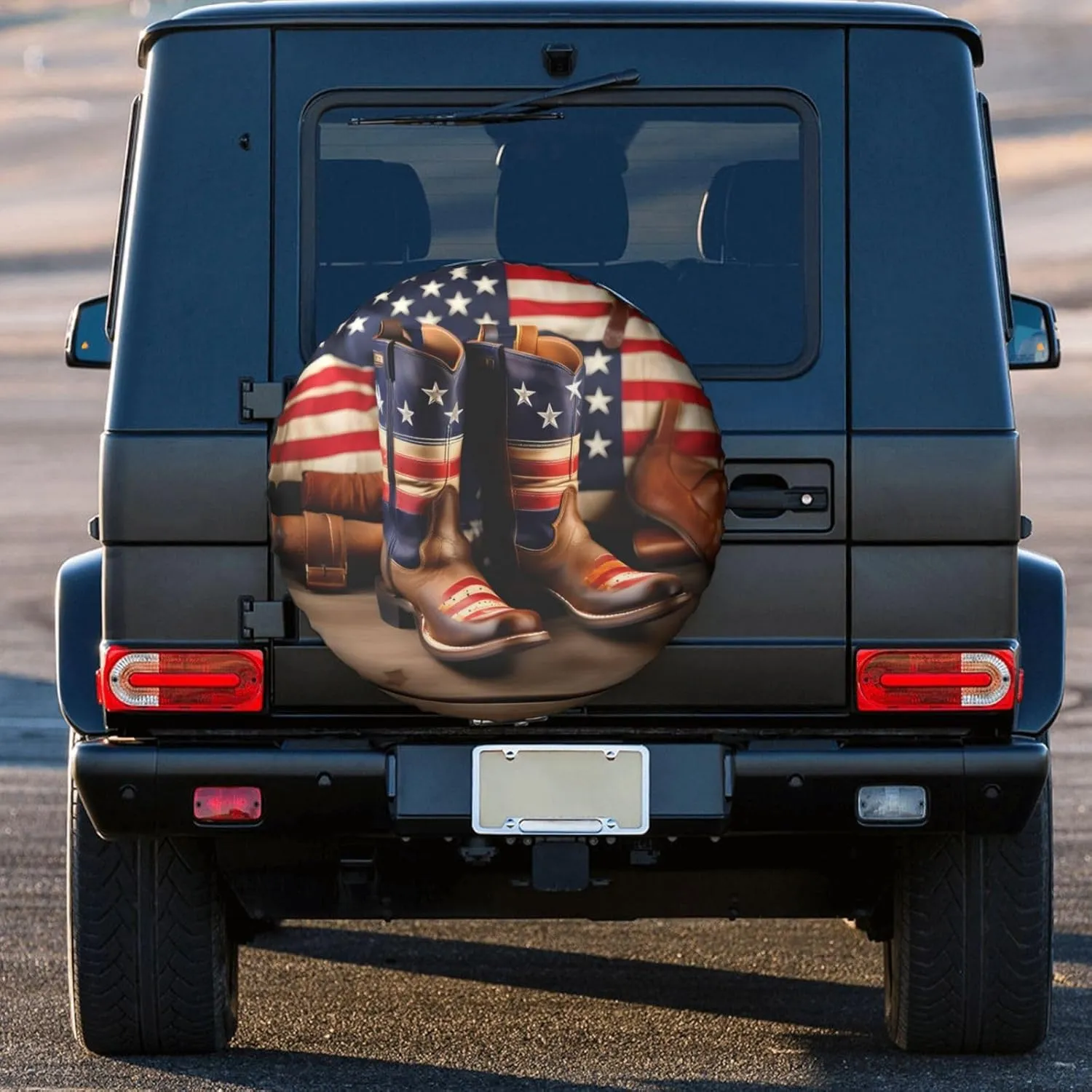 American Flag with Cowboy Boots Print Spare Tire Cover Wheel Tire Cover Fit Rv, SUV and Many Vehicle Accessories