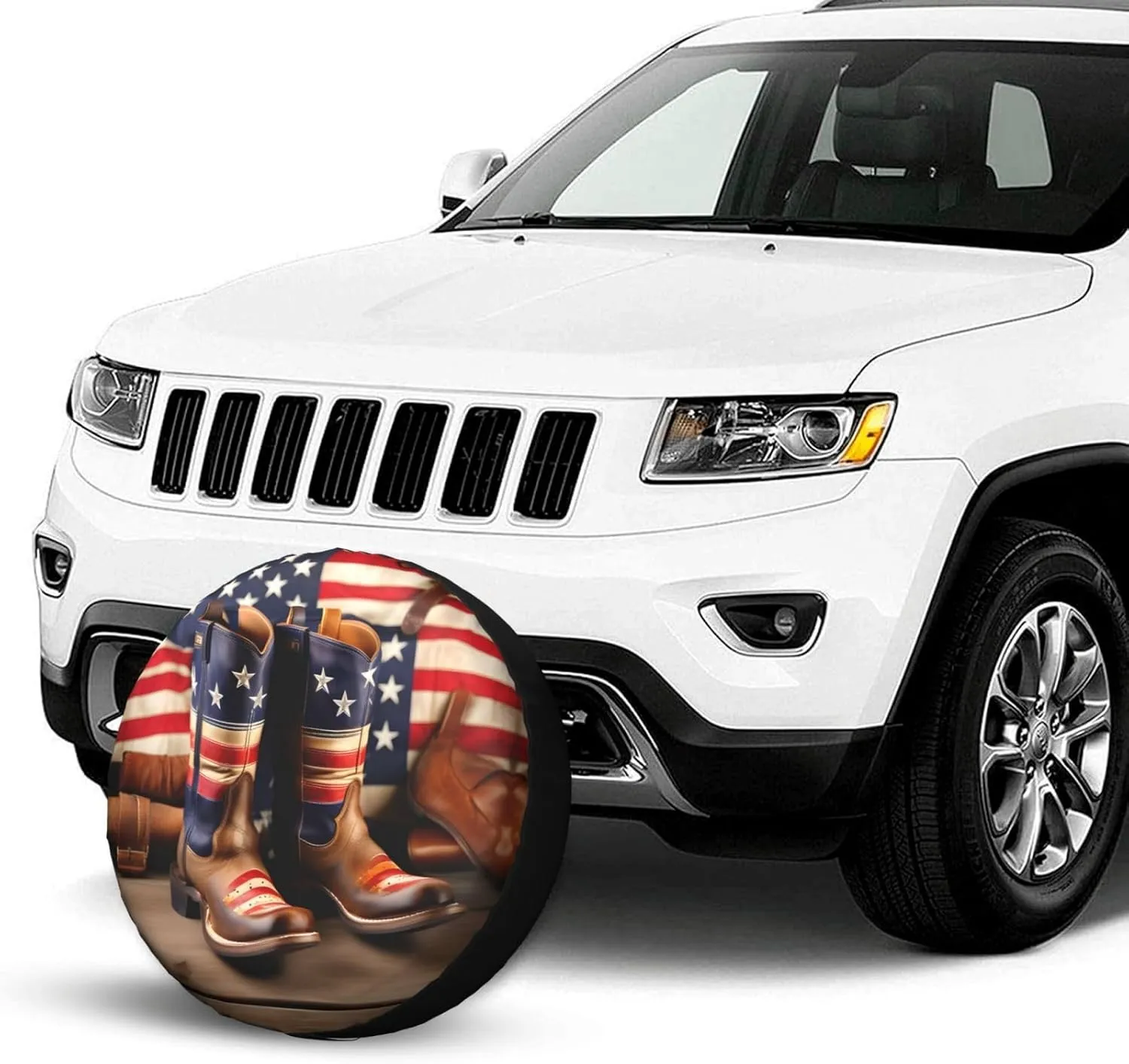 American Flag with Cowboy Boots Print Spare Tire Cover Wheel Tire Cover Fit Rv, SUV and Many Vehicle Accessories