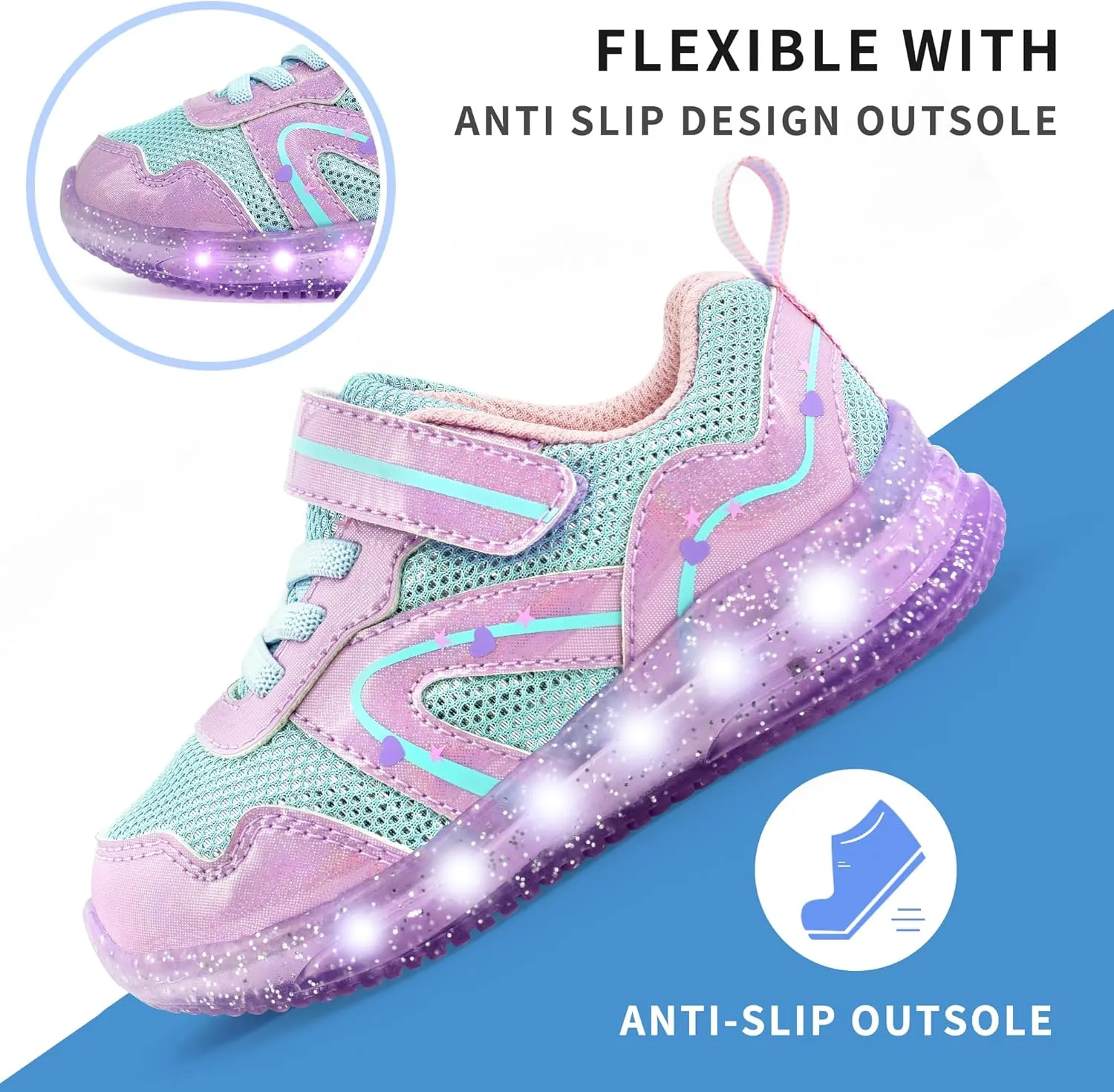 AMZZPIK Light Up Shoes for Boys Girls Toddler LED Flashing Sneakers Breathable Sport Walking Shoes for Kids