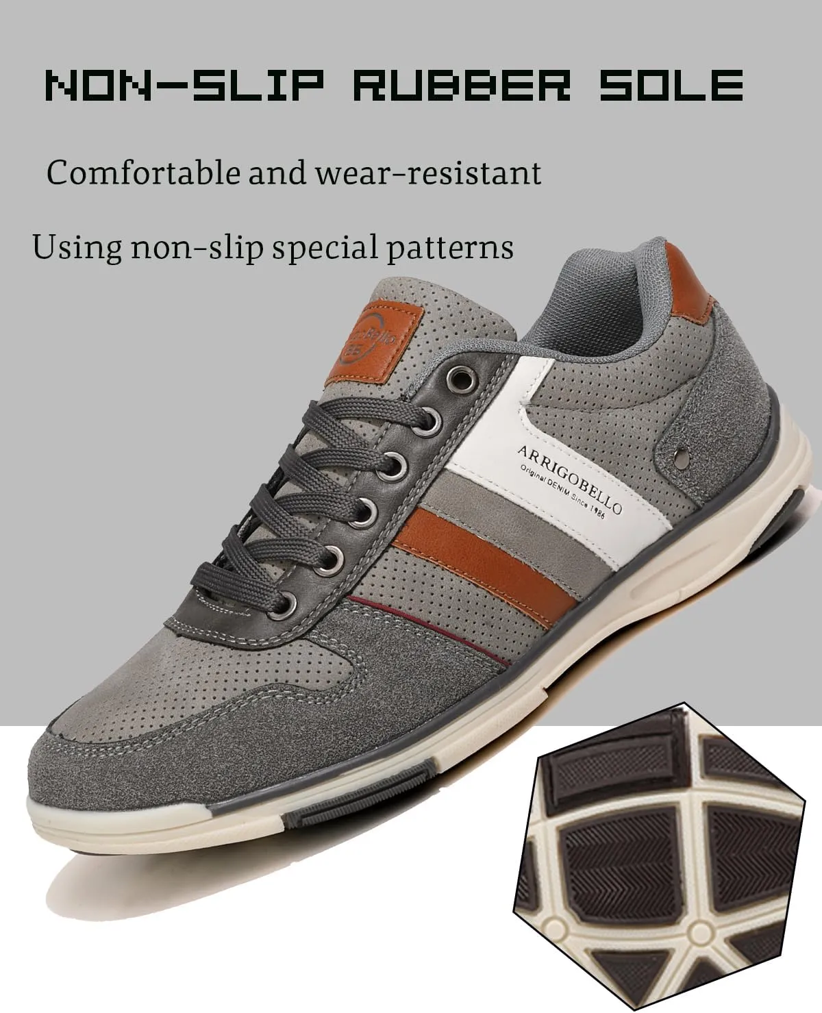 ARRIGO BELLO Men Shoes Casual Sneakers Fashion Low-Top Leather Non-Slip Walking Trainers Size 8-12