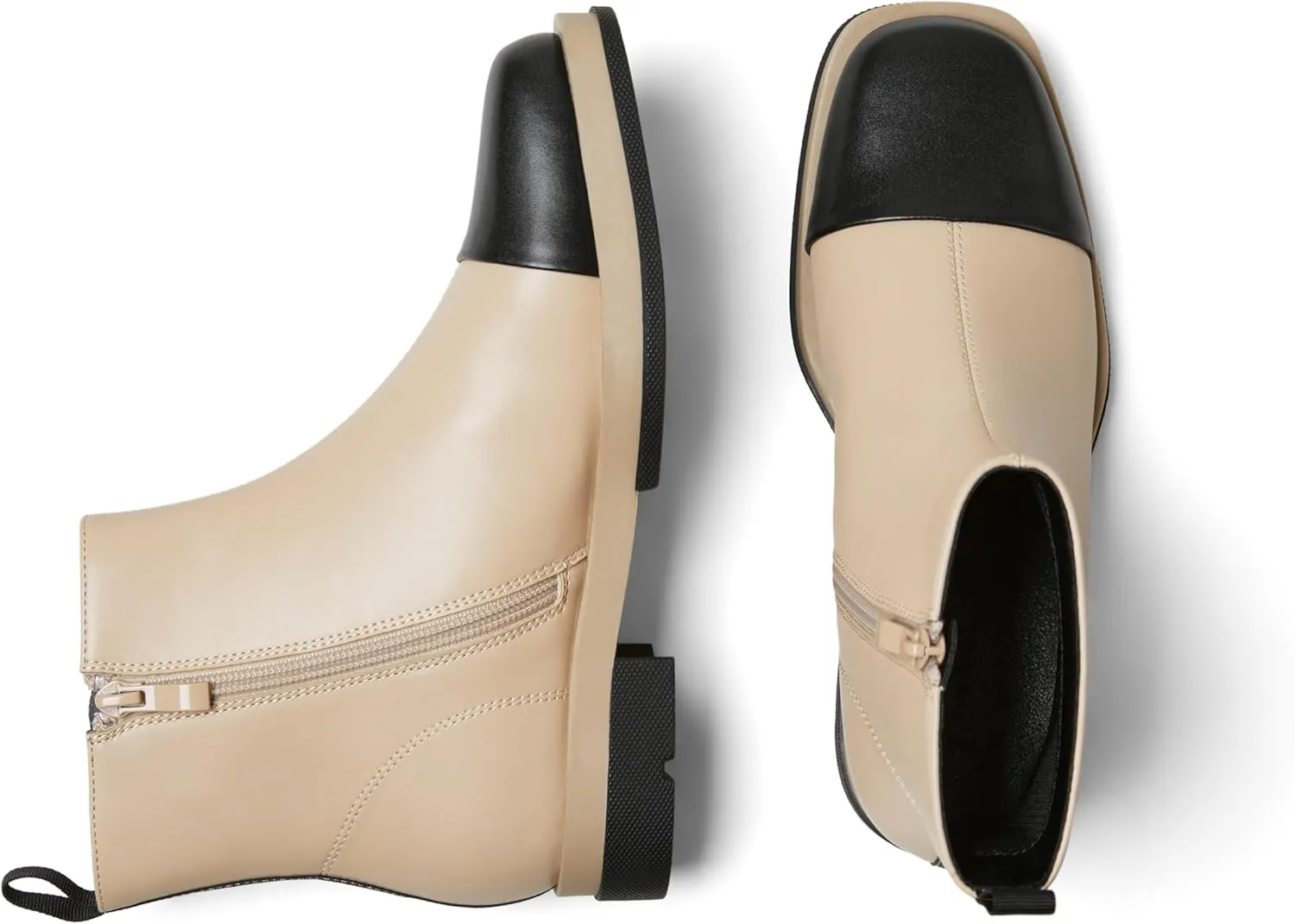 Arromic Women's Ankle Boots Square Toe Low Heel Booties Leather Zipper Dress Short Shoes for Women