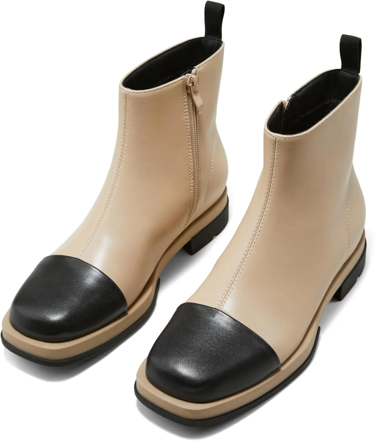 Arromic Women's Ankle Boots Square Toe Low Heel Booties Leather Zipper Dress Short Shoes for Women