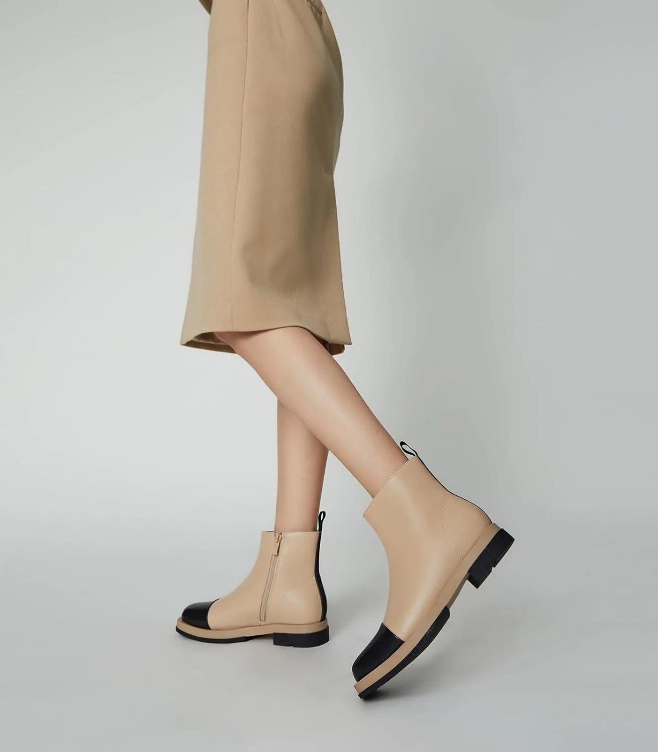 Arromic Women's Ankle Boots Square Toe Low Heel Booties Leather Zipper Dress Short Shoes for Women