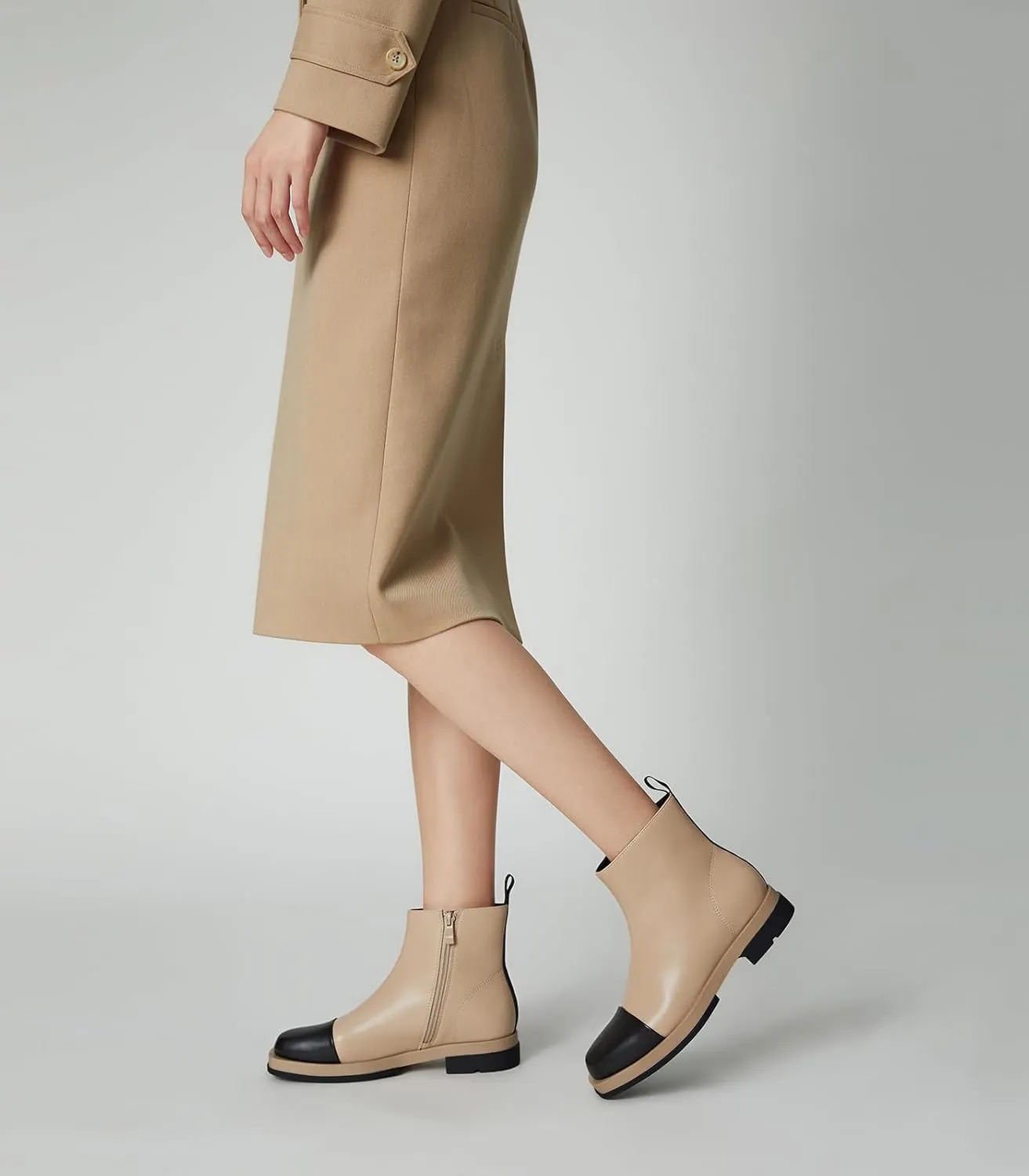 Arromic Women's Ankle Boots Square Toe Low Heel Booties Leather Zipper Dress Short Shoes for Women