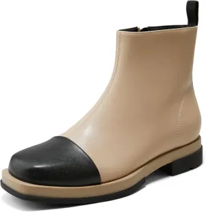 Arromic Women's Ankle Boots Square Toe Low Heel Booties Leather Zipper Dress Short Shoes for Women