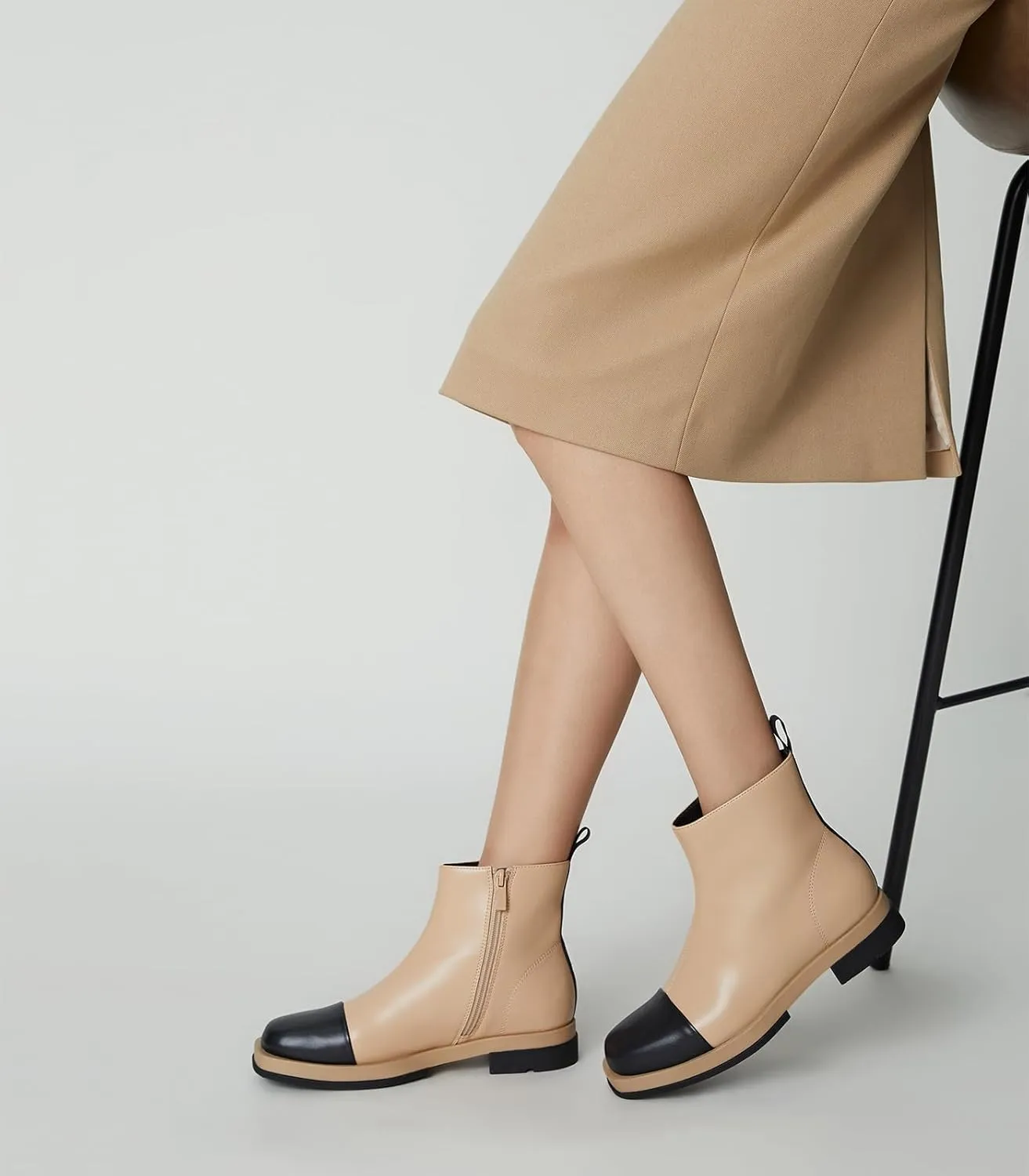 Arromic Women's Ankle Boots Square Toe Low Heel Booties Leather Zipper Dress Short Shoes for Women