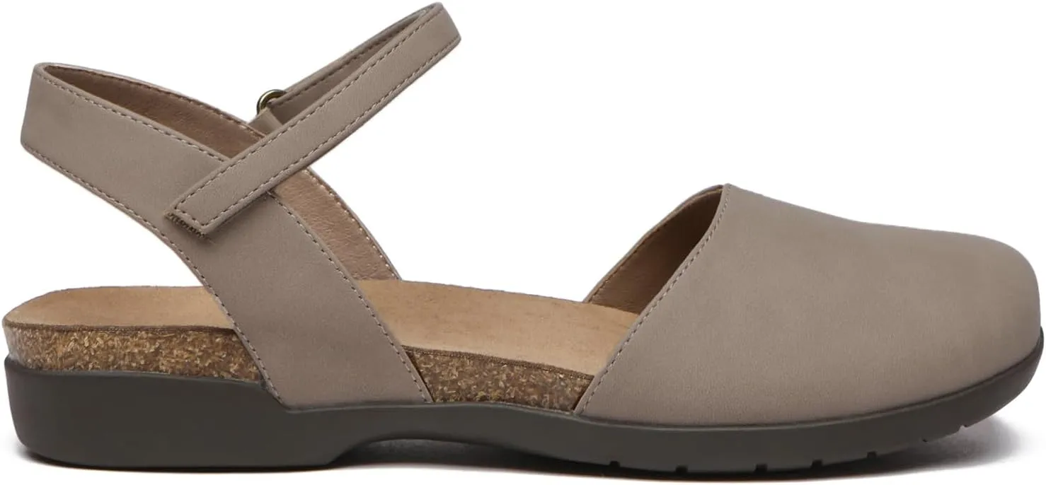 Athlefit Women's Closed Toe Sandals Comfort Cork Footbed Arch Support Flat Sandals