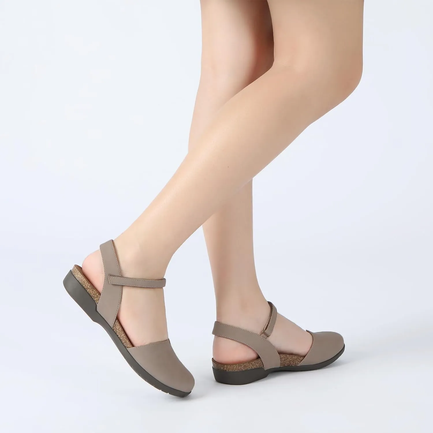 Athlefit Women's Closed Toe Sandals Comfort Cork Footbed Arch Support Flat Sandals